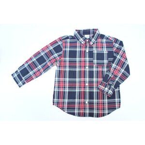 Gymboree Boys Plaid Shirt Sz 3T Button Down Long Sleeve Navy Blue Red White NEW
